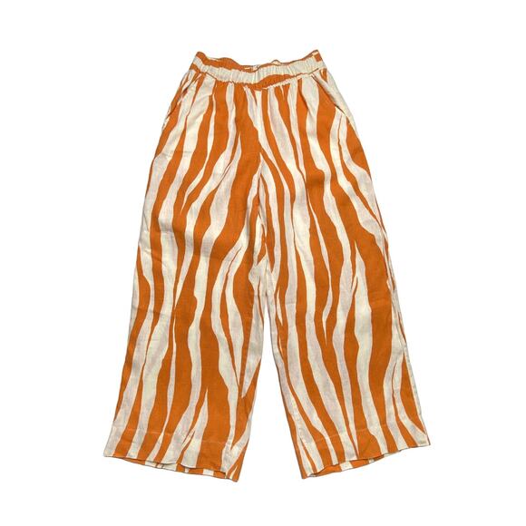 Rachel Zoe Zebra Stripe Linen Pant Set Orange White Top L Pants S India - Picture 4 of 16